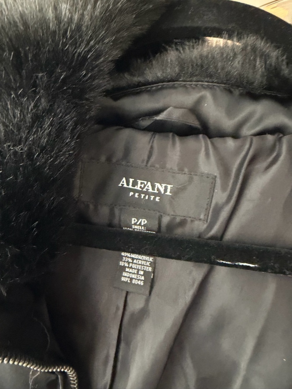 Alfani Petite Black Faux-Fur Trim Puffer Coat
